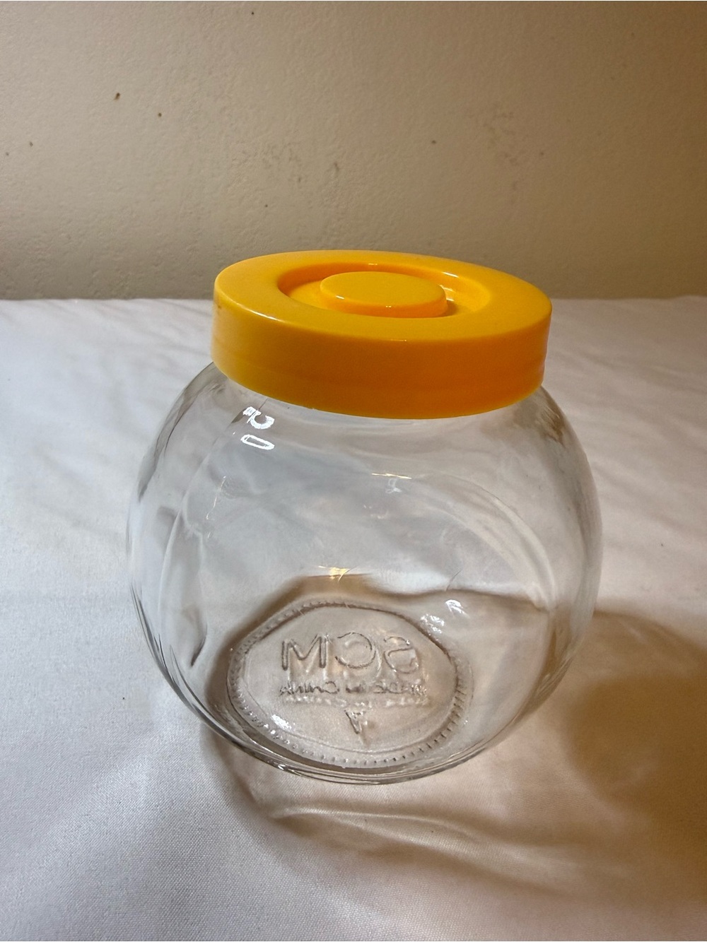 Clear Glass Candy Jar with Yellow Lid